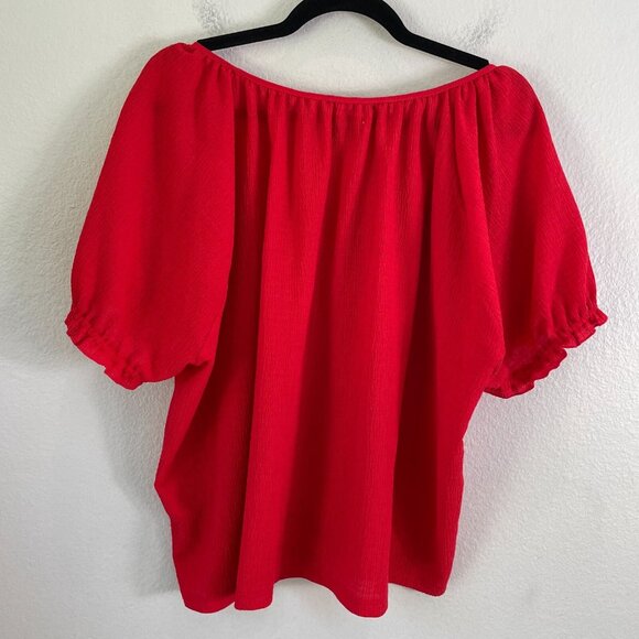 Madewell Texture & Thread Womens Plus 2X Red Peasant Top Short Sleeve Shirt - Picture 8 of 9